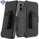 Metkase Holster Clip Noble Lined Shockproof Dual Layer Holster Hybrid Case For Motorola Moto G 5G 2024 - Black/Black