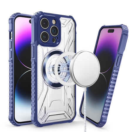 Premium [Magnetic Circle] Cd Pattern Transparent Rugged Hybrid Case For iPhone 14 / iPhone 13 - Dark Blue