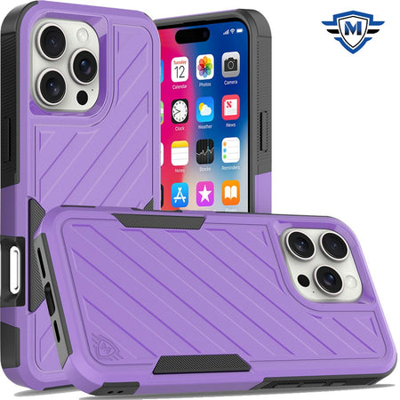 Metkase Noble Lined Shockproof Dual Layer Hybrid Case In Slide-Out Package For iPhone 16 Pro 6.3 Inch - Dark Purple/Black