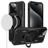 Premium Magnetic Ring Stand Simplistic Tough Hybrid Case Cover For iPhone 13/14- Black