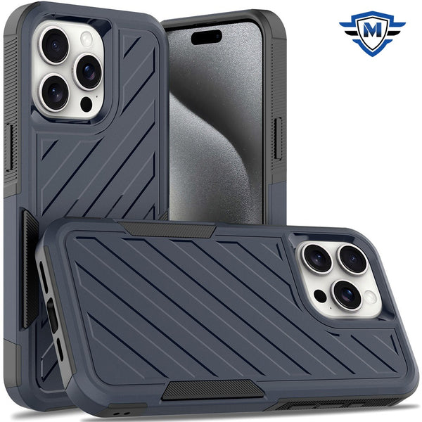 Metkase Noble Lined Shockproof Dual Layer Hybrid Case In Slide-Out Package For Iphone 15 Pro Max - Blue/Black