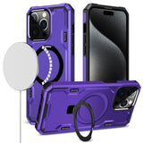 Premium Magnetic Ring Stand Simplistic Tough Hybrid Case For iPhone 15 - Dark Purple