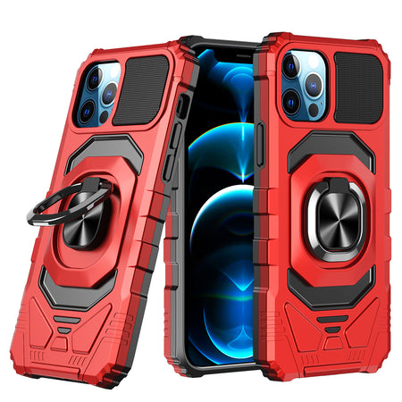 Premium Robotic Hybrid With Magnetic Ring Stand Case Cover For iPhone Se 2/Se 3/7/8 - Red