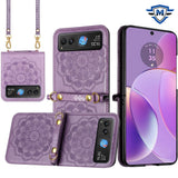 Metkase Embossed Floral Design Case Cover With Strap In Slide-Out Package For Motorola Razr 2024 - Purple