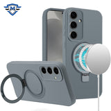 Metkase Premium Magnetic Circle Ring Stand Liquid Silicone Case In Slide-Out Package For Samsung Galaxy S24 Ultra - Grey
