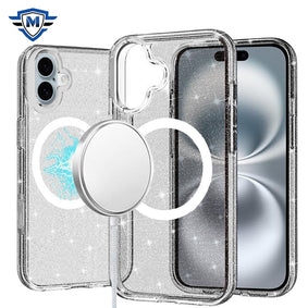 Metkase Glitter Ultra [Magnetic Circle] Thick 3mm Transparent Hybrid Case In Slide-Out Package For iPhone 16 Plus 6.7 Inch - Smoke