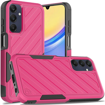 HR Premium Noble Lined Shockproof Dual Layer Hybrid Case For Samsung A15 5G - Hot Pink/Black