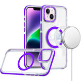 HR Premium Matching Color Frame Strong Magnetic Ring Circle Transparent HQ Thick Hybrid Case For iPhone 13 / 14 - Purple