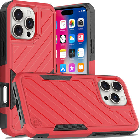 HR Premium Noble Lined Shockproof Dual Layer Hybrid Case For iPhone 16 Pro 6.3 Inch - Red/Black