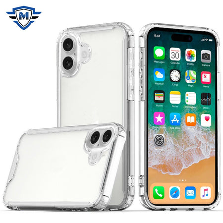 Metkase Colored Shockproof Transparent Hard Pc Tpu Hybrid Case Cover In Slide-Out Package For iPhone 16 Plus 6.7 Inch - Clear/Clear