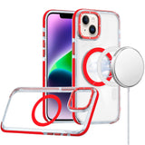 HR Premium Matching Color Frame Strong Magnetic Ring Circle Transparent HQ Thick Hybrid Case For iPhone 13 / 14 - Red