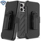 Metkase Holster Clip Noble Lined Shockproof Dual Layer Holster Hybrid Case For iPhone 12/12 Pro - Black/Black