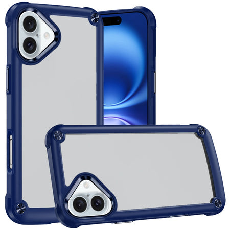 HR Premium Ultimate Casex Transparent Hybrid Case With Metal Buttons And Camera Edges For iPhone 16 Plus 6.7 Inch - Blue