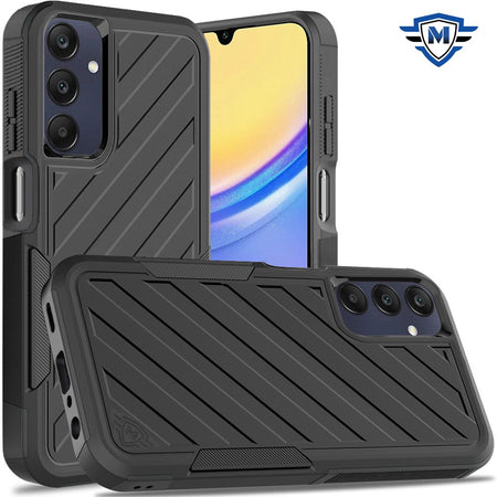 Metkase Noble Lined Shockproof Dual Layer Hybrid Case In Slide-Out Package For Samsung A15 5G - Black/Black