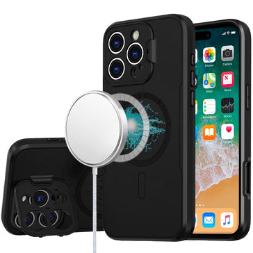 HR Premium Magnetic Ring Circle Camera Cap Kickstand Hybrid Uv Paint Matte Finish Case For iPhone 16 Pro Max 6.9 Inch - Black