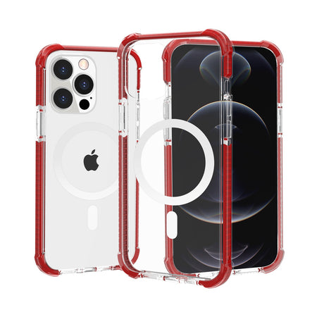 Premium Acrylic [Magnetic Circle] Tough 2.5mm Transparent Shockproof Hybrid Case For iPhone 15 - Red