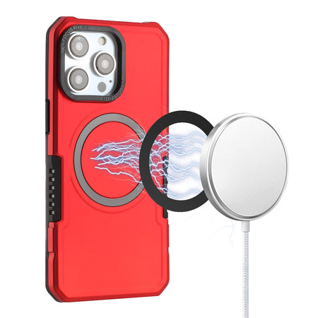 HR Premium Grip [Magnetic Circle] Metal Shockproof Hybrid Case For iPhone 12 & iPhone 12 Pro - Red