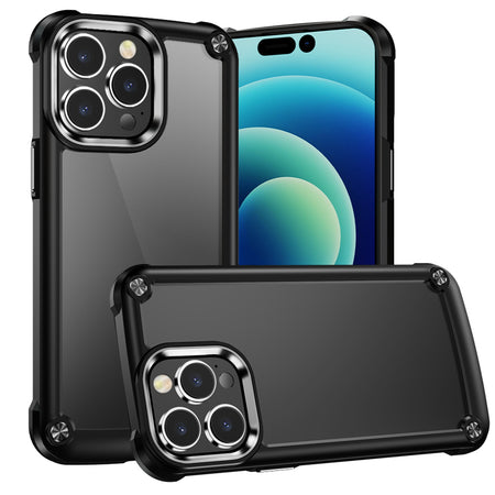 HR Premium Ultimate Casex Transparent Hybrid Case With Metal Buttons And Camera Edges For iPhone 12 & iPhone 12 Pro - Black