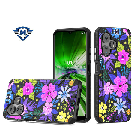 Metkase Strong Tough Metallic Design Hybrid Case In Slide-Out Package For Celero 3 Plus - Colorful Flower Arrangement