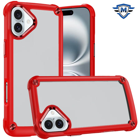 Metkase Ultimate Casex Transparent Hybrid Case With Metal Buttons And Camera Edges In Slide-Out Package For iPhone 16 6.1 Inch - Red