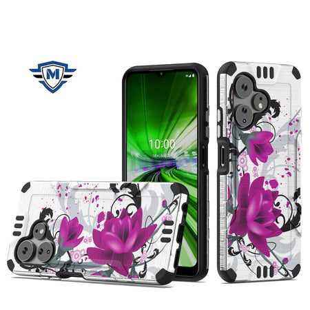 Metkase Strong Tough Metallic Design Hybrid Case In Slide-Out Package For Celero 3 Plus - Rose Pink Floral