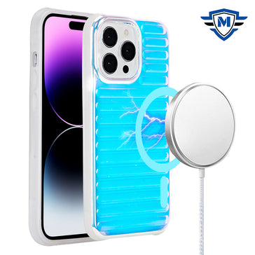 Metkase Chrome Lined Pattern [Magnetic Circle] Premium Case For iPhone 15 - Blue