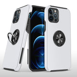 Premium Chief Oil Painted Magnetic Ring Stand Hybrid Case For iPhone 15 - Silver