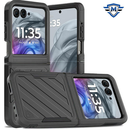 Metkase Noble Lined Shockproof Dual Layer Hybrid Case In Slide-Out Package For Motorola Razr 2024 - Black/Black