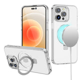 HR Premium Dotted Edged Line Transparent HQ Magnetic Ring Stand Hybrid Case For iPhone 13 / 14 - Clear