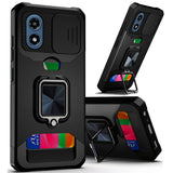 HR Premium Multi-Functional Card Magnetic Ring Stand Hybrid Camera Case Cover For Motorola Moto G Play 2024 - Black