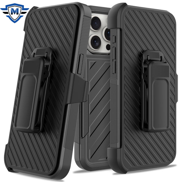 Metkase Holster Clip Noble Lined Shockproof Dual Layer Hybrid Case In Slide-Out Package For Iphone 15 Pro Max - Black/Black