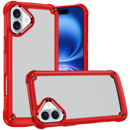 HR Premium Ultimate Casex Transparent Hybrid Case With Metal Buttons And Camera Edges For iPhone 16 Plus 6.7 Inch - Red