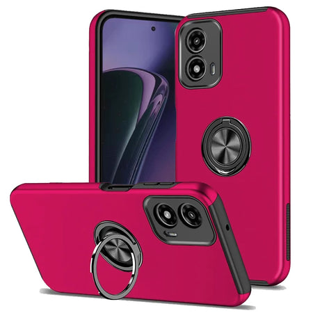 HR Premium Chief Oil Painted Magnetic Ring Stand Hybrid Case Cover For Motorola Moto G Stylus 5G 2024 - Hot Pink