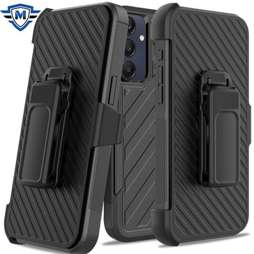 Metkase Holster Clip Noble Lined Shockproof Dual Layer Holster Hybrid Case Package For Samsung A25 5G - Black/Black