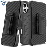 Metkase Noble Lined Shockproof Dual Layer Holster Hybrid Case For iPhone 16 Plus 6.7 Inch - Black/Black