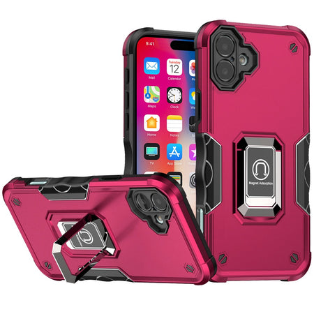 HR Premium Optimum Magnetic Ring Stand Hybrid Case Cover For iPhone 16 6.1 Inch - Hot Pink