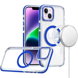 HR Premium Matching Color Frame Strong Magnetic Ring Circle Transparent HQ Thick Hybrid Case For iPhone 13 / 14 - Blue