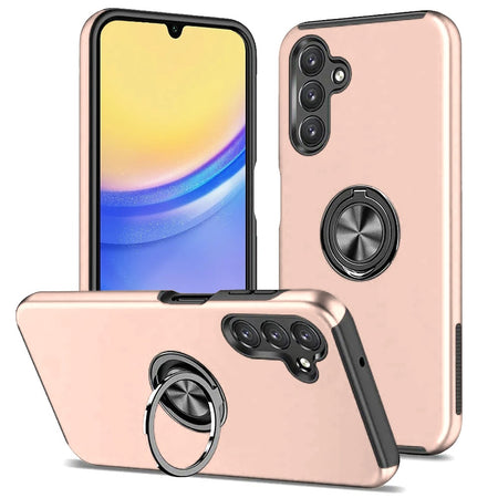 Premium Chief Oil Painted Magnetic Ring Stand Hybrid Case For Samsung A15 5G - Rose Gold