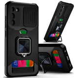 HR Premium Multi-Functional Card Magnetic Ring Stand Hybrid Camera Case Cover For Samsung S23 Fe 5G - Black