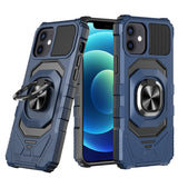 HR Premium Robotic Hybrid With Magnetic Ring Stand Case Cover (Open Camera Hole) For iPhone 12 & iPhone 12 Pro - Dark Blue