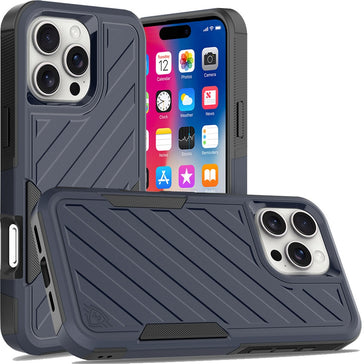 HR Premium Noble Lined Shockproof Dual Layer Hybrid Case For iPhone 16 Pro 6.3 Inch - Blue/Black