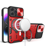 Premium Magnetic Ring Stand Classic Design Full Camera Protection Hybrid Case For iPhone 15 - Red