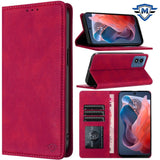 Metkase Wallet PU Vegan Leather ID Card Money Holder With Magnetic Closure In Slide-Out Package For Samsung A35 5G - Hot Pink