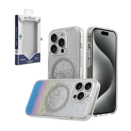 Metkase Glitter Transparent [Magnetic Circle] Shockproof Hybrid For iPhone 15 Pro Max - Colorful