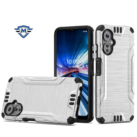 Metkase Strong Tough Metallic Design Hybrid Case In Slide-Out Package For Celero 3 - Silver