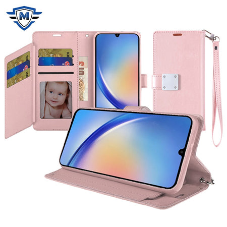 Metkase Wallet ID Card Holder Case For Samsung A15 5G - Rose Gold