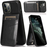 Leather Case For iPhone 11 - Black - Luxury Vertical Magnetic Button Card ID Holder Wild Flag