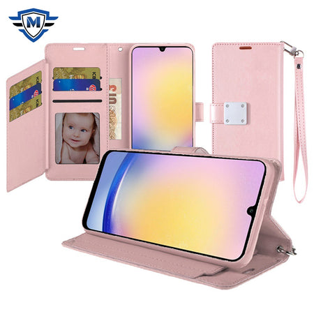 Metkase Wallet ID Card Holder Case In Premium Slide-Out Package For Samsung A25 5G - Rose Gold