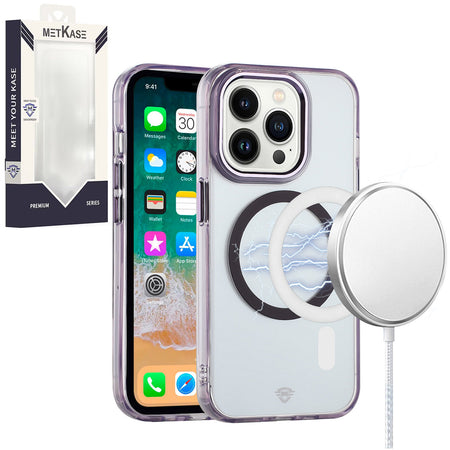 Metkase Magnetic Circle Ring Transparent Premium Acrylic Case for iPhone 15 Plus - Light Purple