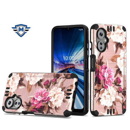 Metkase Strong Tough Metallic Design Hybrid For Celero 3 - Romantic Pink White Roses Floral